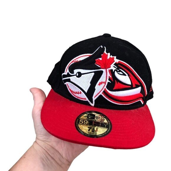 RARE 59FIFTY New Era Toronto Blue Jays Baseball Hat Black/Red Baseball Cap - Picture 1 of 11